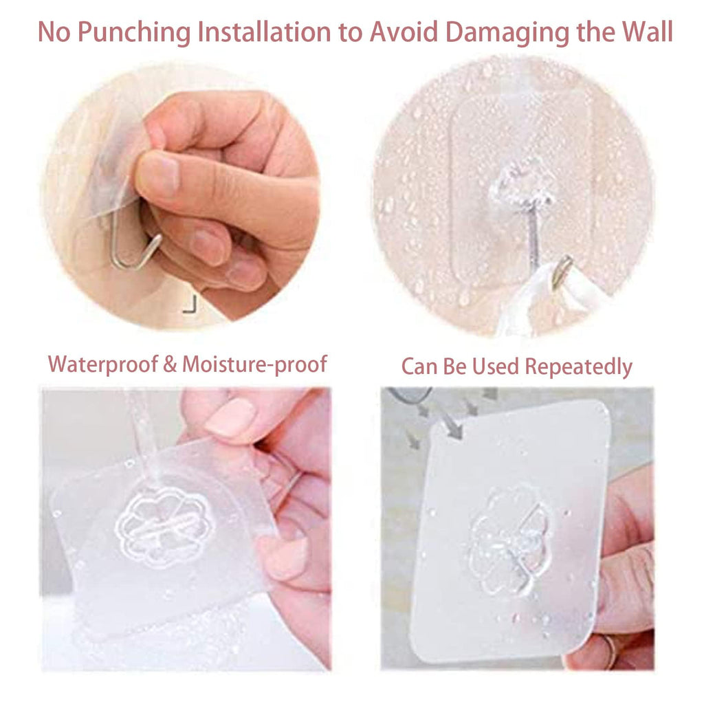 DDMY Adhesive Hooks Kitchen Wall Hooks- 50 Packs Heavy Duty 33lb(Max) Nail Free Sticky Hangers with Stainless Hooks Reusable Utility Towel Bath Ceiling Hooks