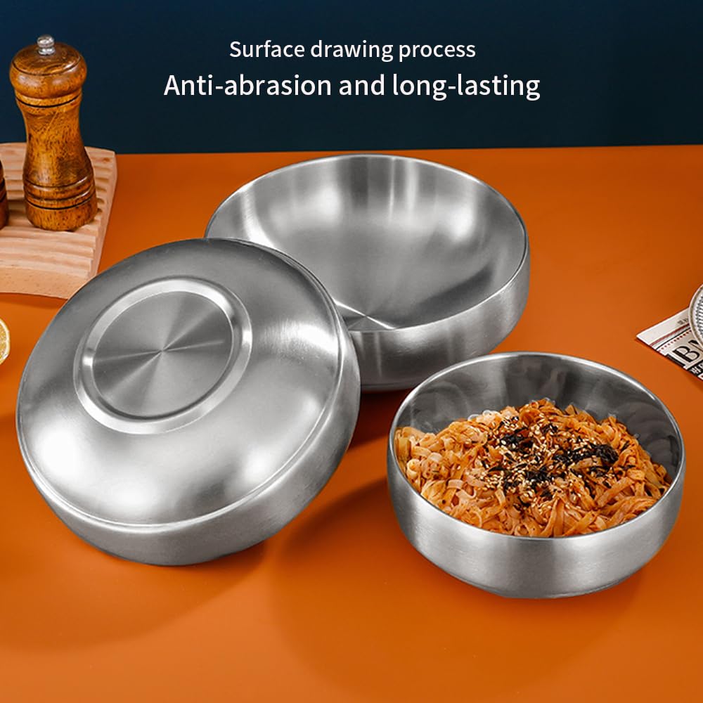 SANQIAHOME 1400ml/21cm Quality Double-Walled 18/8 Stainless Steel Large Salad Bowl,2pcs/Set, Heat-Insulated and Anti-Scald Large Soup Bowl,Silver