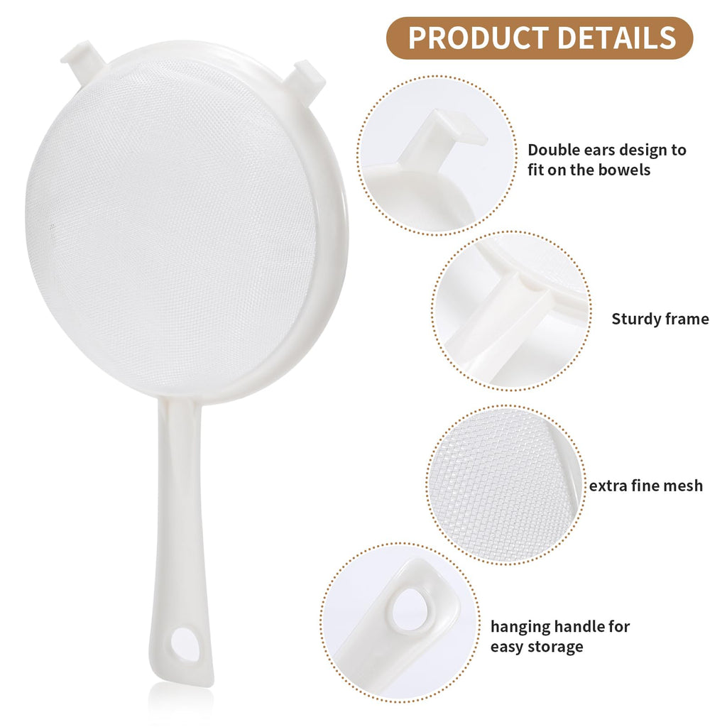 Kefir Strainer Set, 3-Size Plastic Non-Metal Sieve with Fine Mesh for Kefir Grains, Milk Kefir, Water Kefir & Kombucha & Quinoa - Durable, Food Grade & Easy Clean