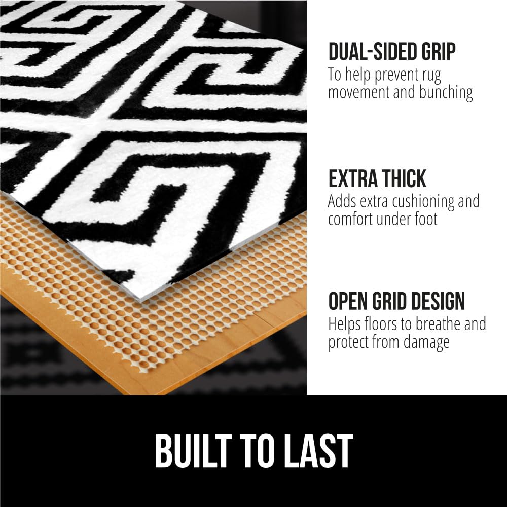 GORILLA GRIP Extra Strong Rug Pad Gripper, Grips Keep Area Rugs in Place, Thick, Slip and Skid Resistant Pads for Hard Floors, Under Carpet Mat Cushion and Hardwood Floor Protection, 2x10 FT