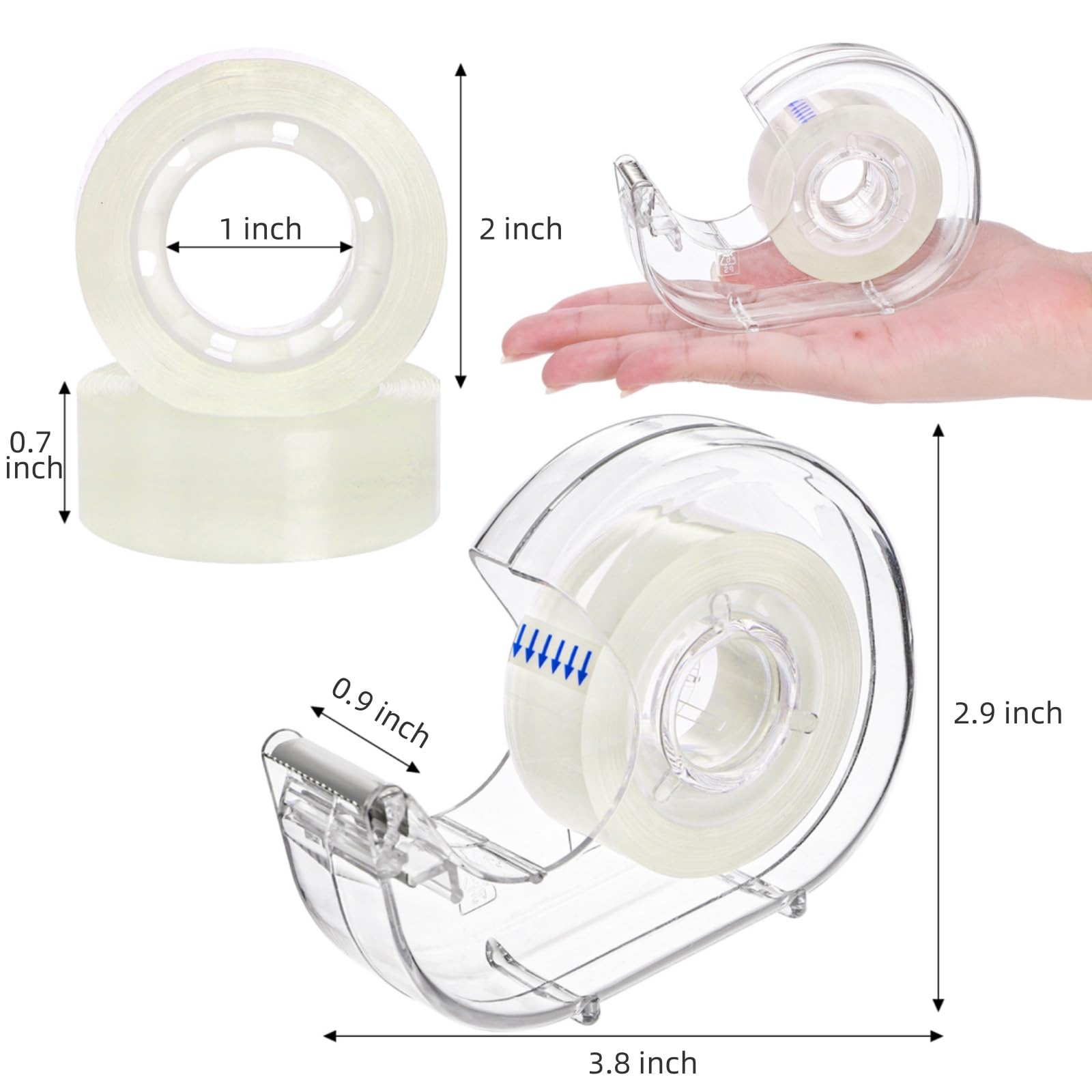 WRINGKIT 20 Pack Clear Tape with Dispenser, Refillable Tape Dispenser with Tape 0.7" x 1000", Office Tape Rolls with Dispenser Bulk, Transparent Tape Refills for Gift Wrapping, Crafting, School