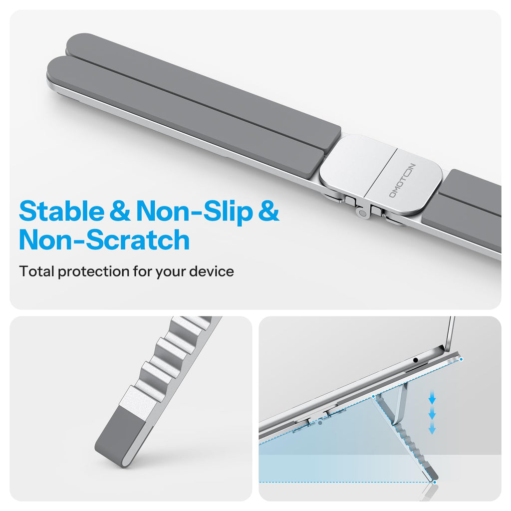 OMOTON LA15 360° Rotation Auto-Locking Laptop Stand for Desk, 6-Level Adjustable Aluminum Riser & Portable Foldable Holder for MacBook Tablet up to 15.6"