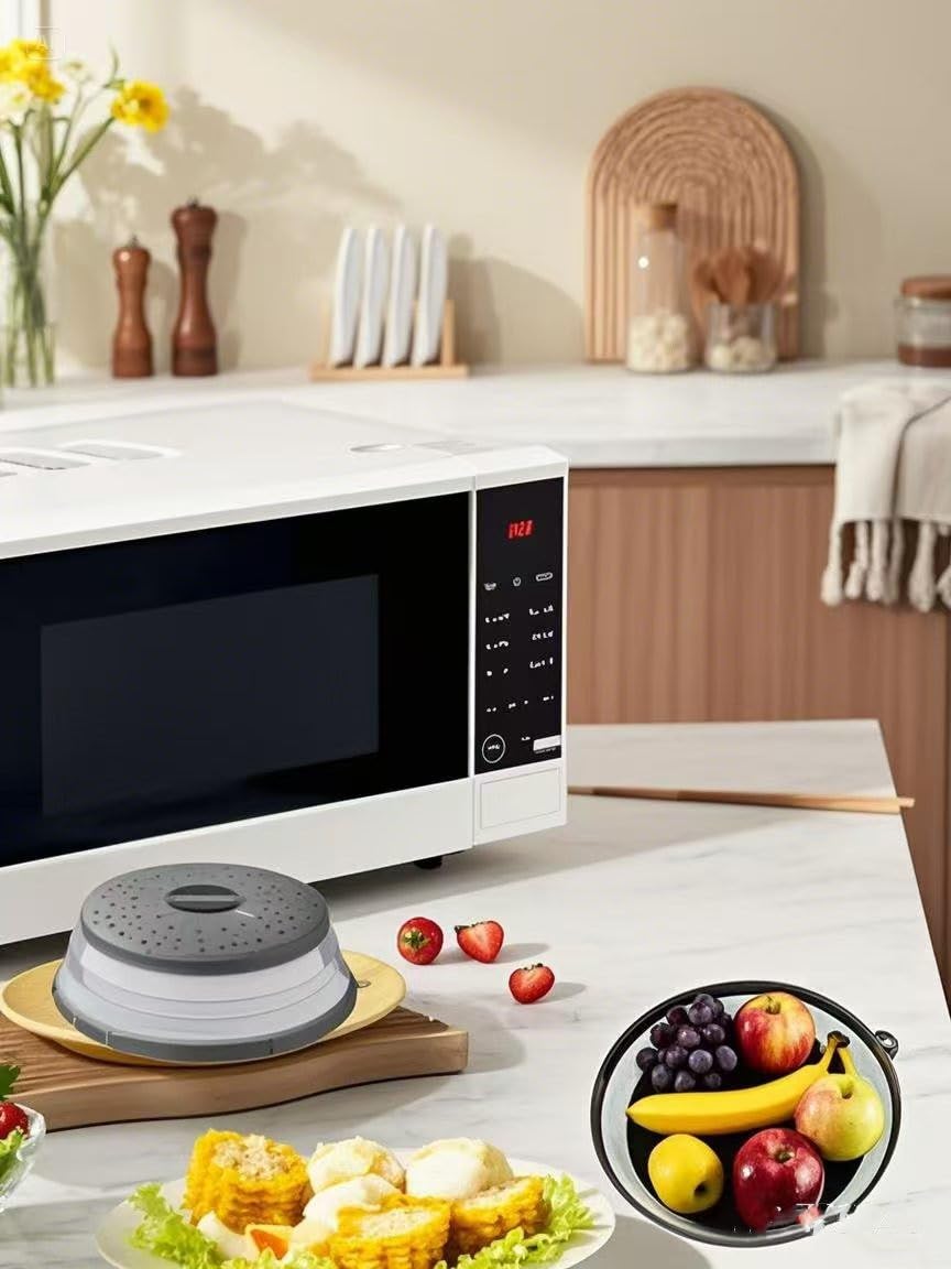 Microwave Splatter Cover 2pc Collapsible Microwave Plate Cover for Food Collapsible Microwave Cover with Steam Vents (Grey)