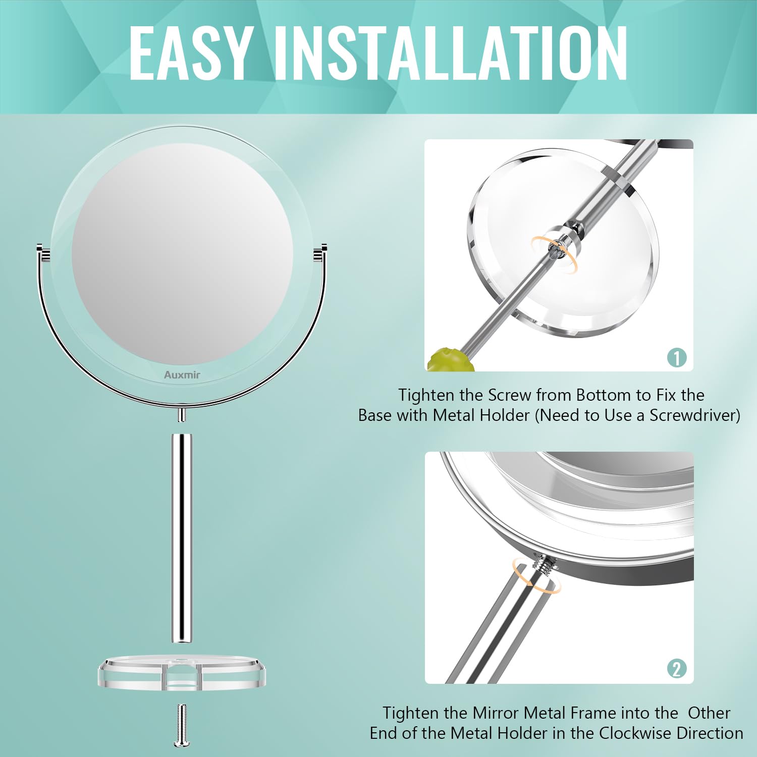 Auxmir Magnifying Mirror 30X /1X Makeup Mirror Double Sided with Magnification, Round Vanity Tabletop Mirror Crystal-Like Style 360° Rotation Portable for Dressing Table Desk Bathroom Bedroom Travel