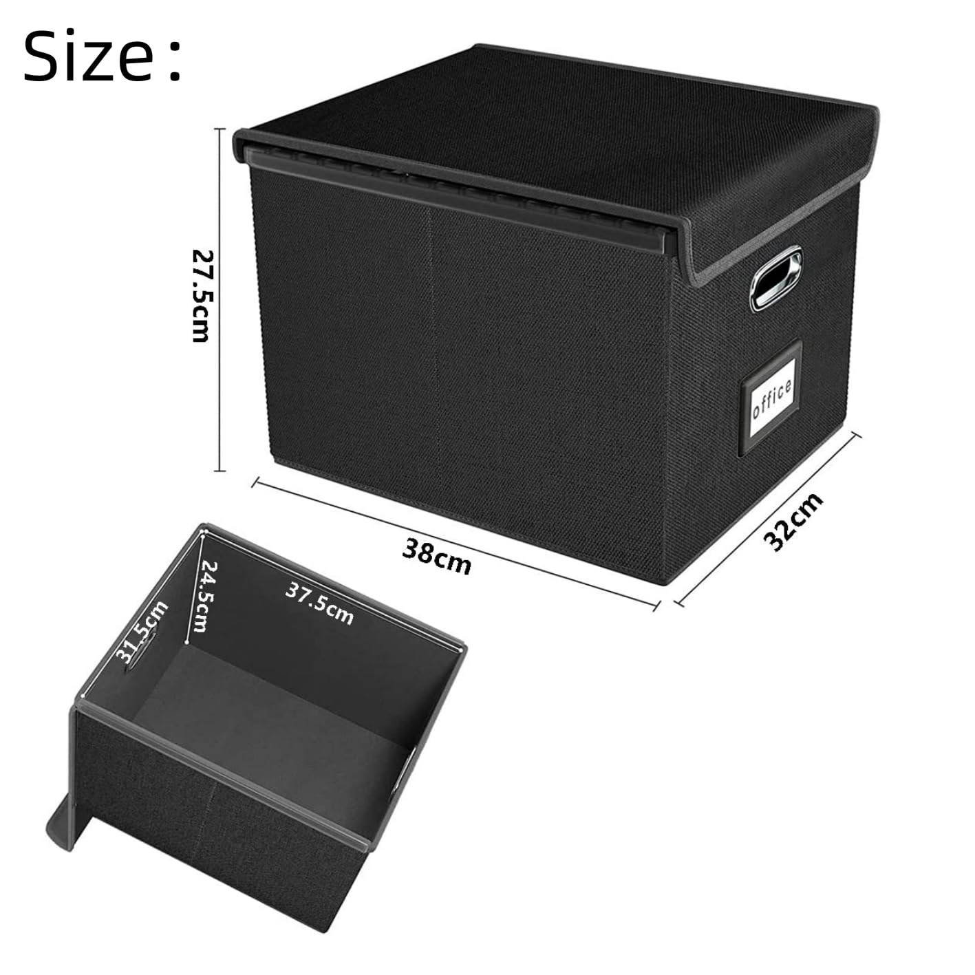 WEIANG Portable File Organizer Box, File Storage Box with Lid, Collapsible Linen Hanging Filing Storage Boxes with Plastic Slide, Durable Hanging File Box for Office/Decor/Home (Black,1pc)