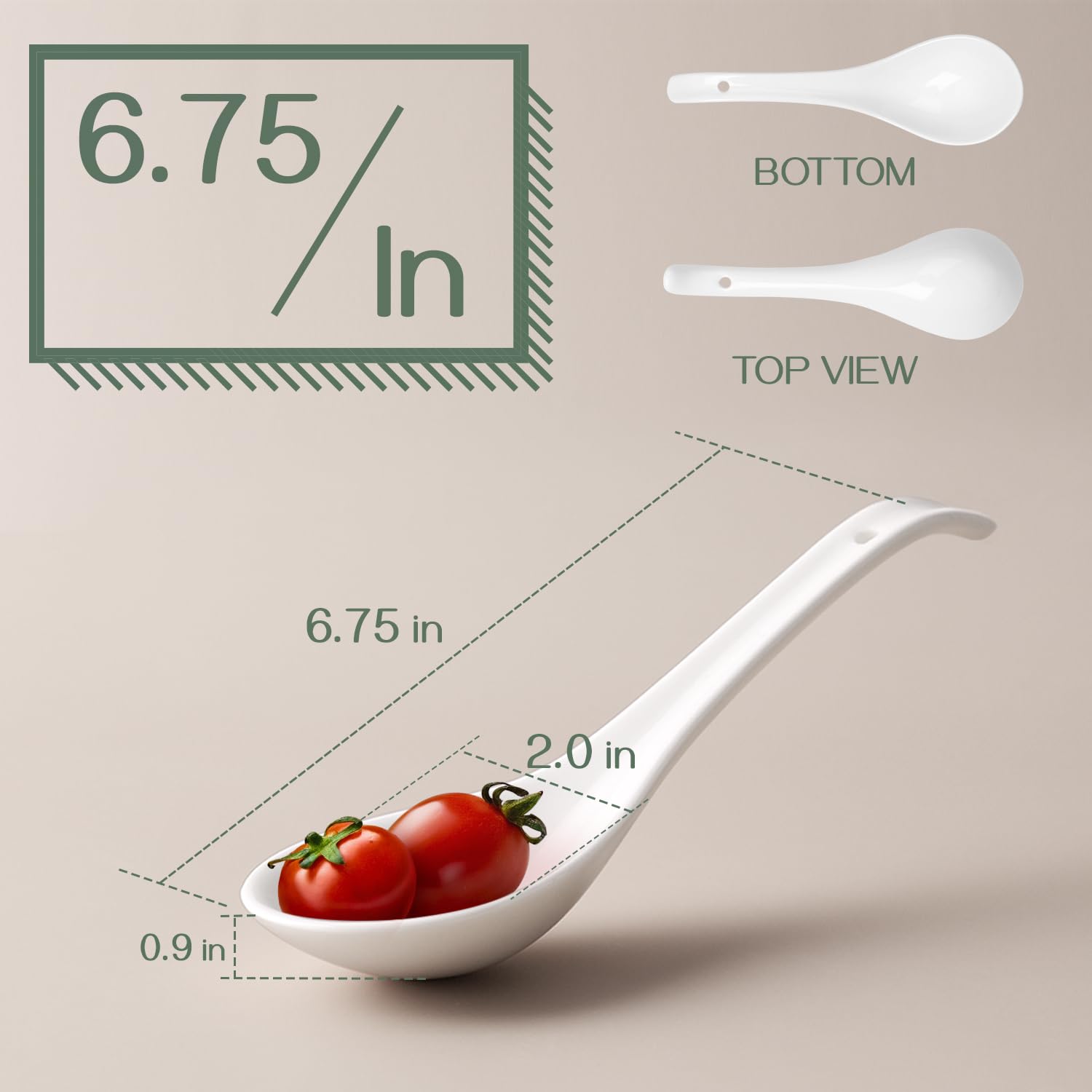 DOWAN Asian Soup Spoons, Ceramic Chinese Soup Spoons, Japanese Spoon for Ramen Pho Wonton Dumpling Miso (6, 6.75 in)
