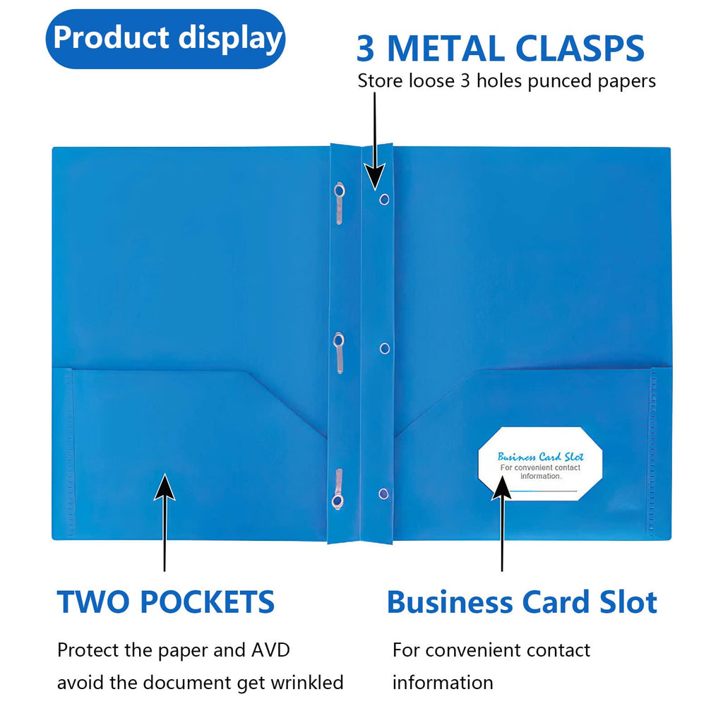 Two Pocket Folder, 12 Pcs Colored Plastic Folder with Sticky Tabs, File Folders with Fasteners, Folder with Pockets for School, Office