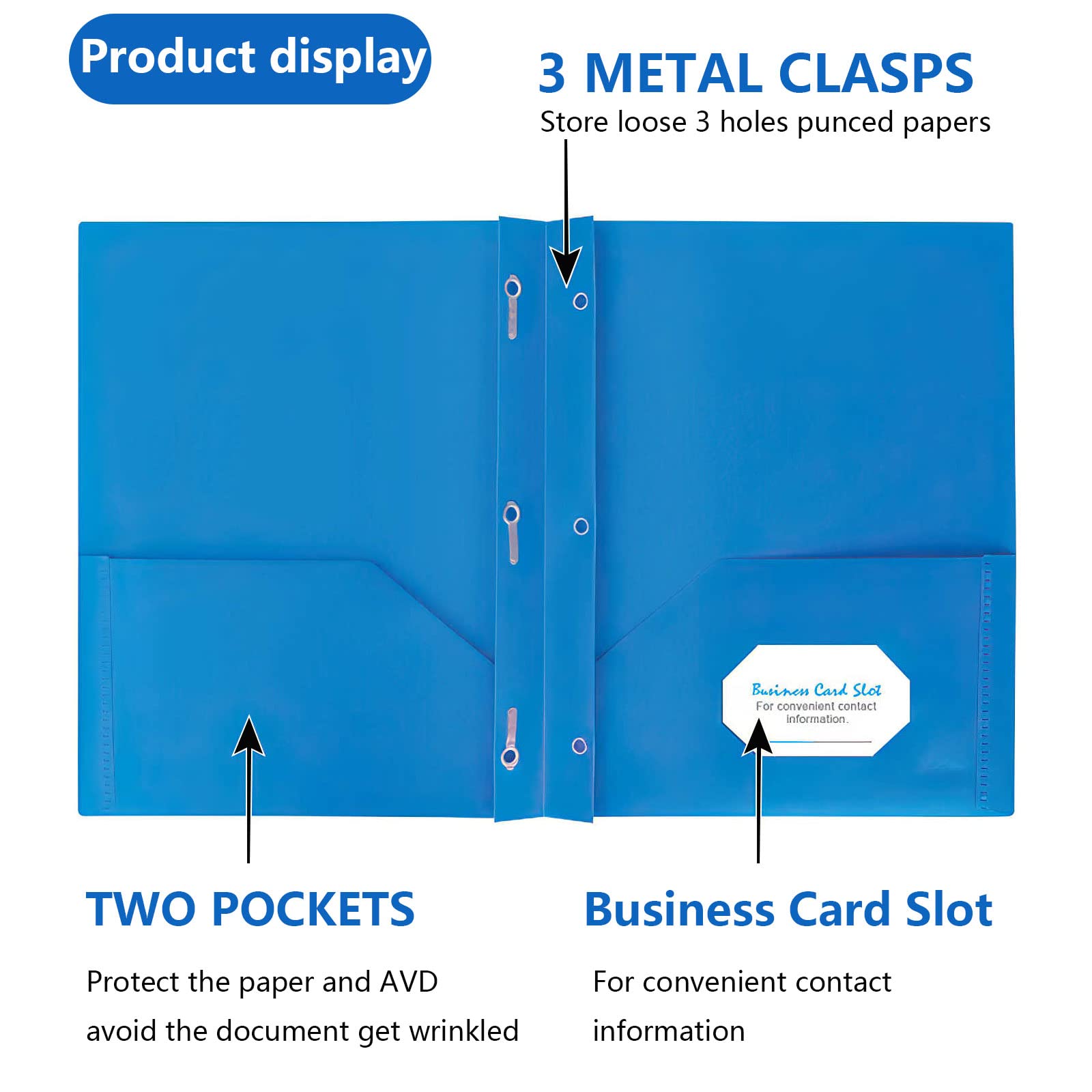 Two Pocket Folder, 12 Pcs Colored Plastic Folder with Sticky Tabs, File Folders with Fasteners, Folder with Pockets for School, Office