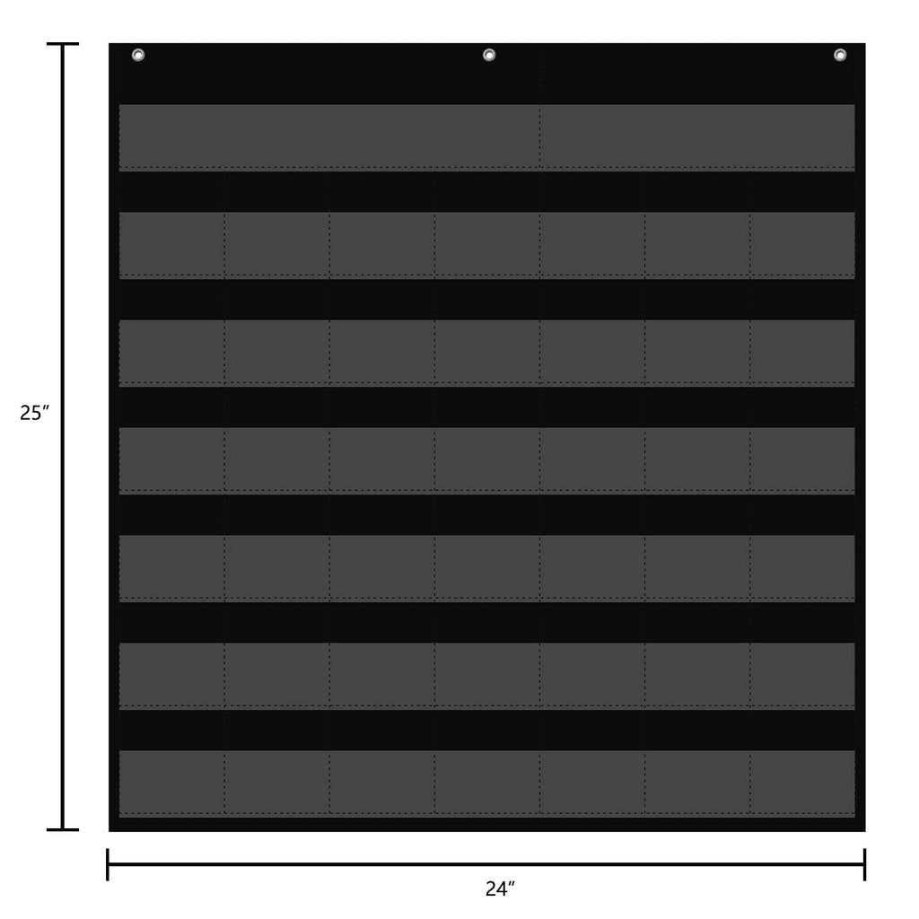 REGELETO Large 44 Pockets Calendar Pocket Chart for Classroom with 85 Cards, Monthly Calendar and Weather Black Pocket Chart for Students Learning and Homeschool (25” X 24”)