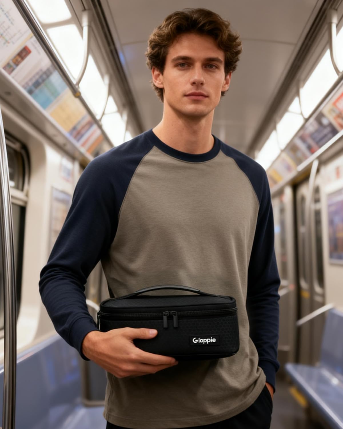 Gloppie Small Insulated Lunch Bag for Men - Compact Lunch Box for Work, Reusable Snack Bag, Fits in Backpack, Black Honeycomb