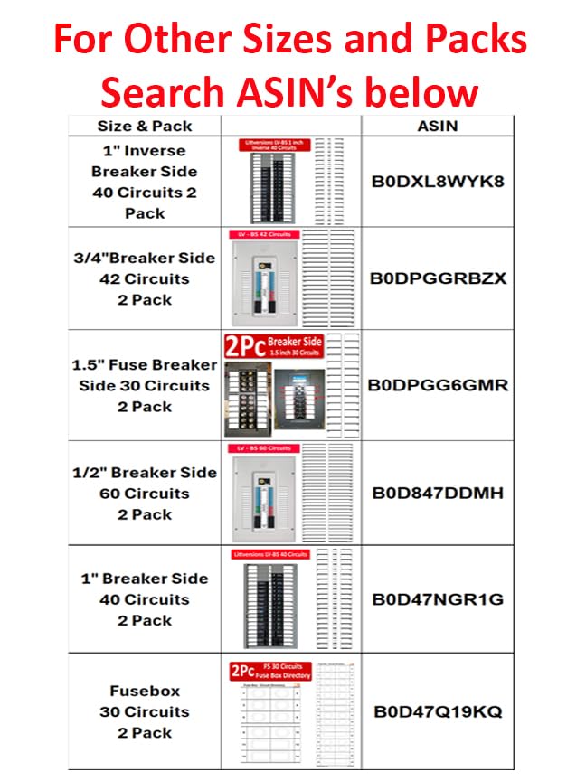 2 Pack 1" White Breaker Side 40 Circuits 2 Labels Vinyl Fuse Box Circuit Breaker Panel Directory Labels/Decals/Stickers for All Electrical Panel/Load Centers Waterproof