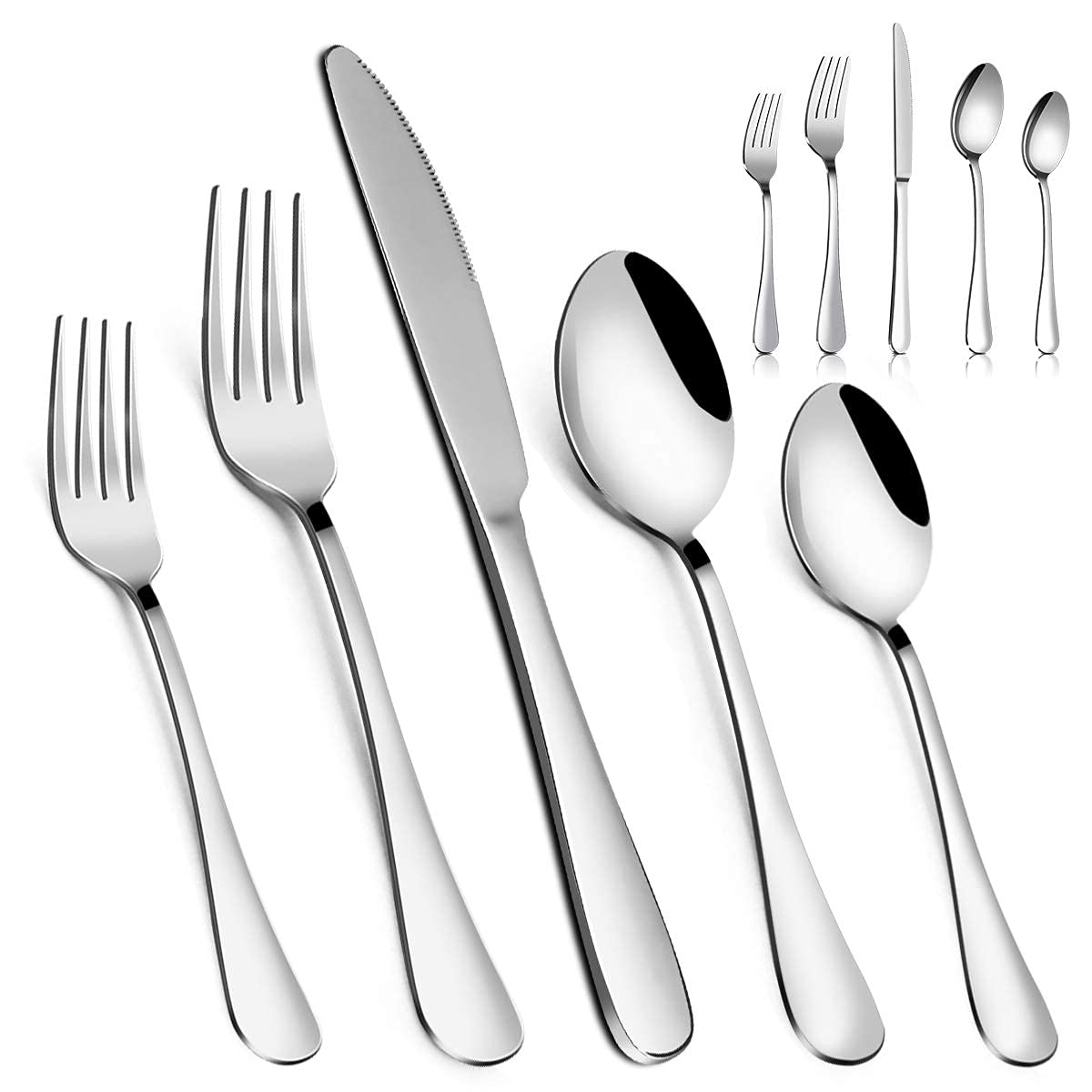 Flatware Set, 20-Piece Cutlery Set for 4, Stainless Steel Premium Silverware Sets with Forks Spoons Knife, MASSUGAR Utensils Set, Dishwasher Safe