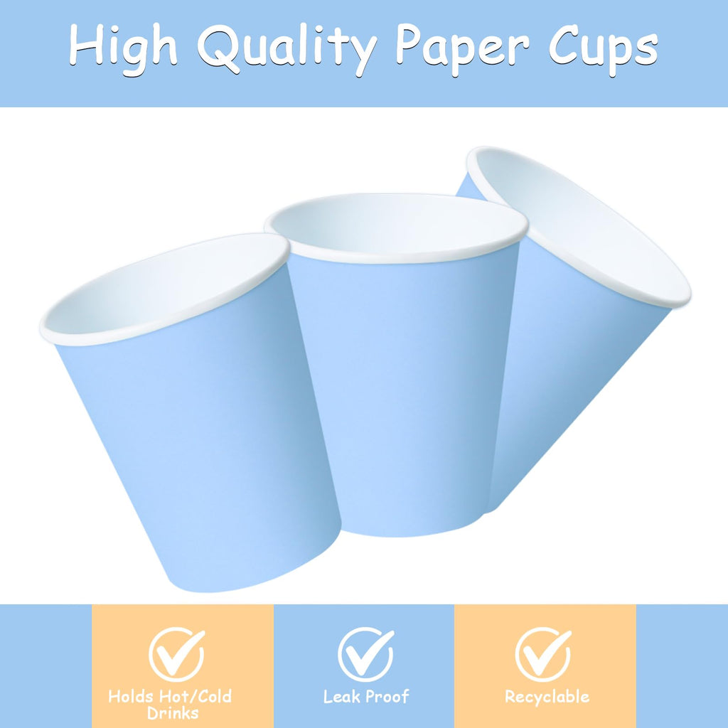 PYAILI 168 Pcs Baby Blue Party Tableware Set, Paper Plates Cups Napkins, Dinnerware Set for Kids Adult Birthday,Wedding,Baby Shower Party Tableware