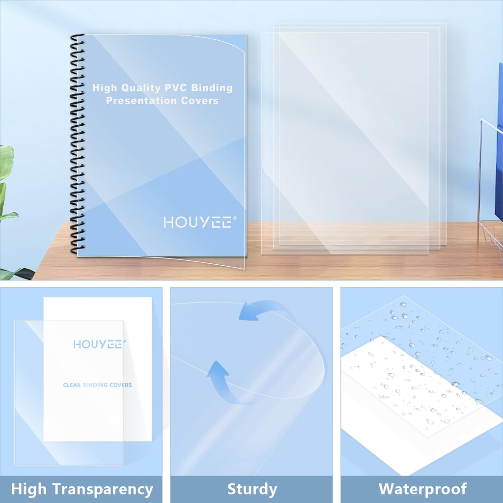 HOUYEE 200 Pack 5 Mil PVC Binding Presentation Covers, Clear Report Covers,8.5x11 Inches,Letter Size