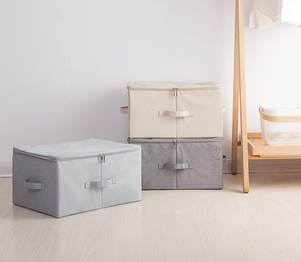 Dust proof Attic Shelf Clothes Storage Boxes with Zip Lid, Breathable Collasible Bins for Seasonal Garment Organizer, Light Gray, 2 pcs