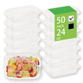 Meallax 50 Pack 24oz White Meal Prep Containers with Lids, BPA Free Plastic Food Storage Containers, Freezer Safe To Go Containers for Lunch and Portion Control
