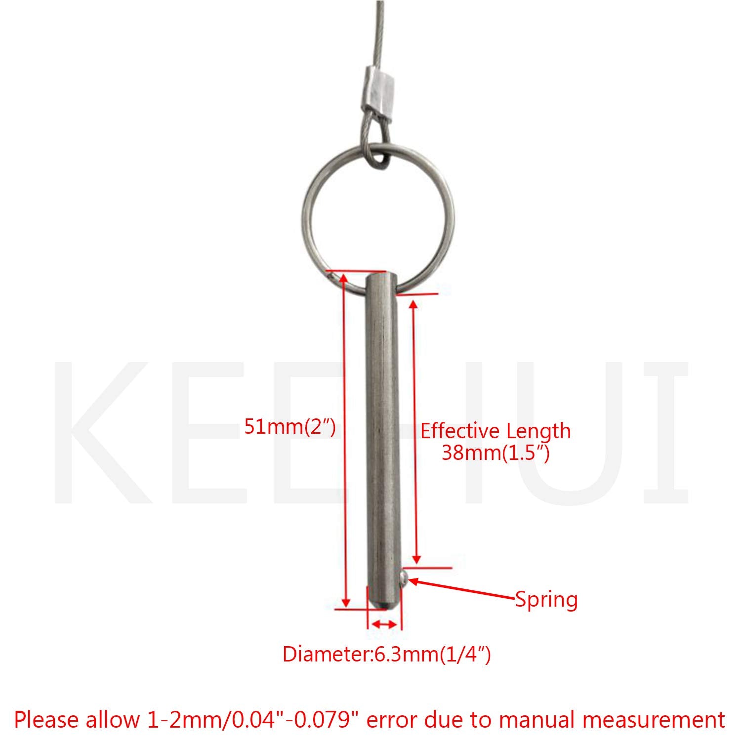 4PIECES of Quick Release Pin 1/4" Diameter, Usable Length 1-1/2"(38mm), Total Length 2"(51mm) Full 316 Stainless Steel, Bimini Top Pin, Marine Hardware