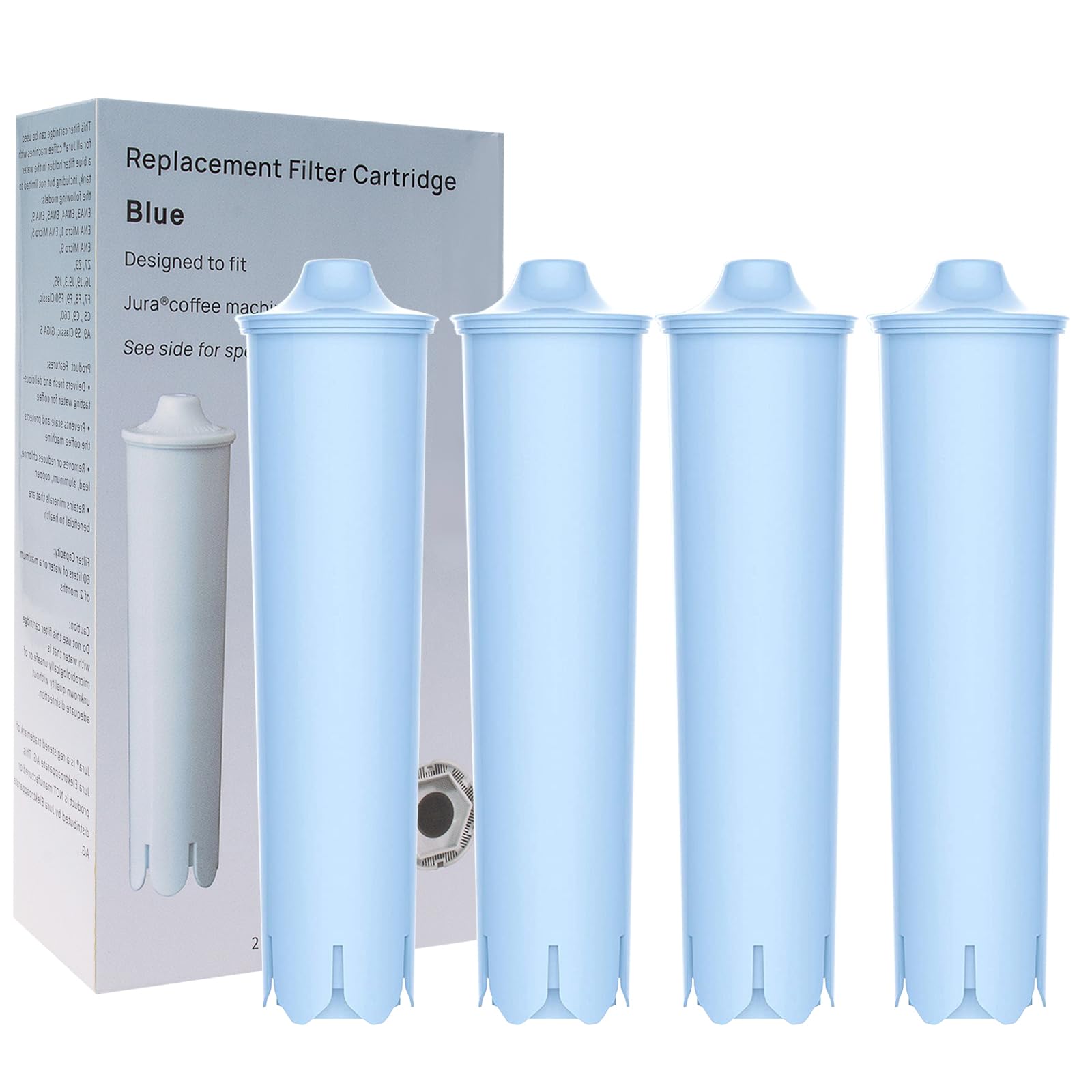 Bewafia Blue Filter Replacement for Jura Claris Blue Capresso Clearyl Coffee Machine Water Filter,4 Pack