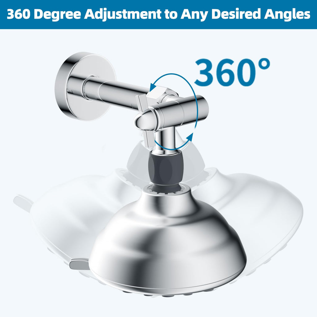 Hibbent All Metal Shower Head Elbow Adapter, 360 ° Adjustable Swivel Brass Showerhead Adapter for Fixed and Rain Showerhead, Stainless Steel Wall Mounted Shower Connector, Chrome