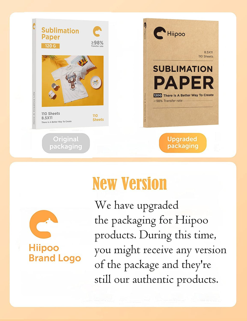 Hiipoo Sublimation Paper 8.5x11 Inch, 110 Sheets, 120G, Heat Transfer Paper Work with Sublimation Ink and E Sawgrass Printers for Mugs T-Shirts Light Fabric and Other Sublimation Blanks