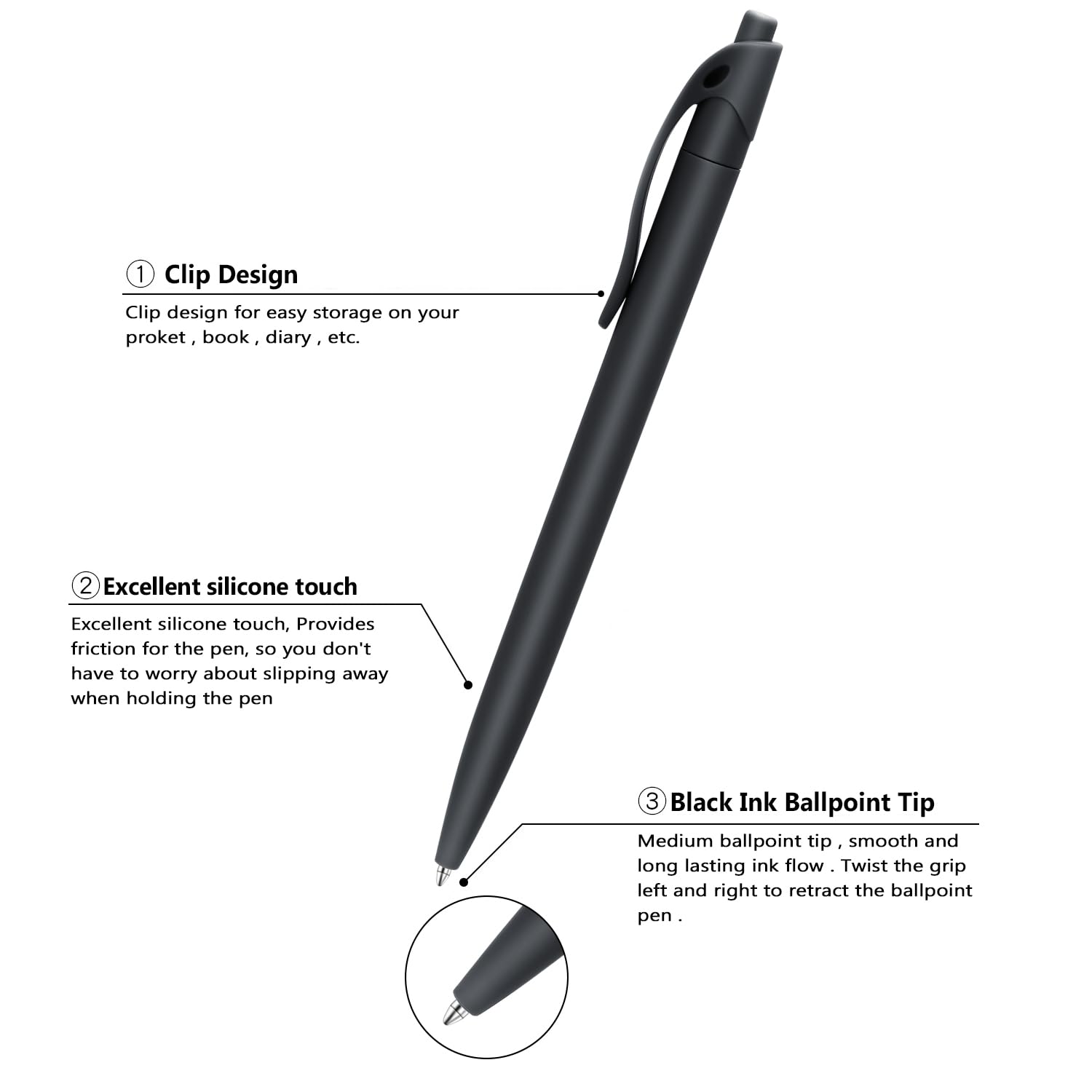 Aozora Pens Bulk 120 Pack Black Click Pens No Bleed Wholesale Retractable Ballpoint Pens Medium Point,Smooth Ink Pens for Journaling School Office Supplies 1.0MM Black Ink