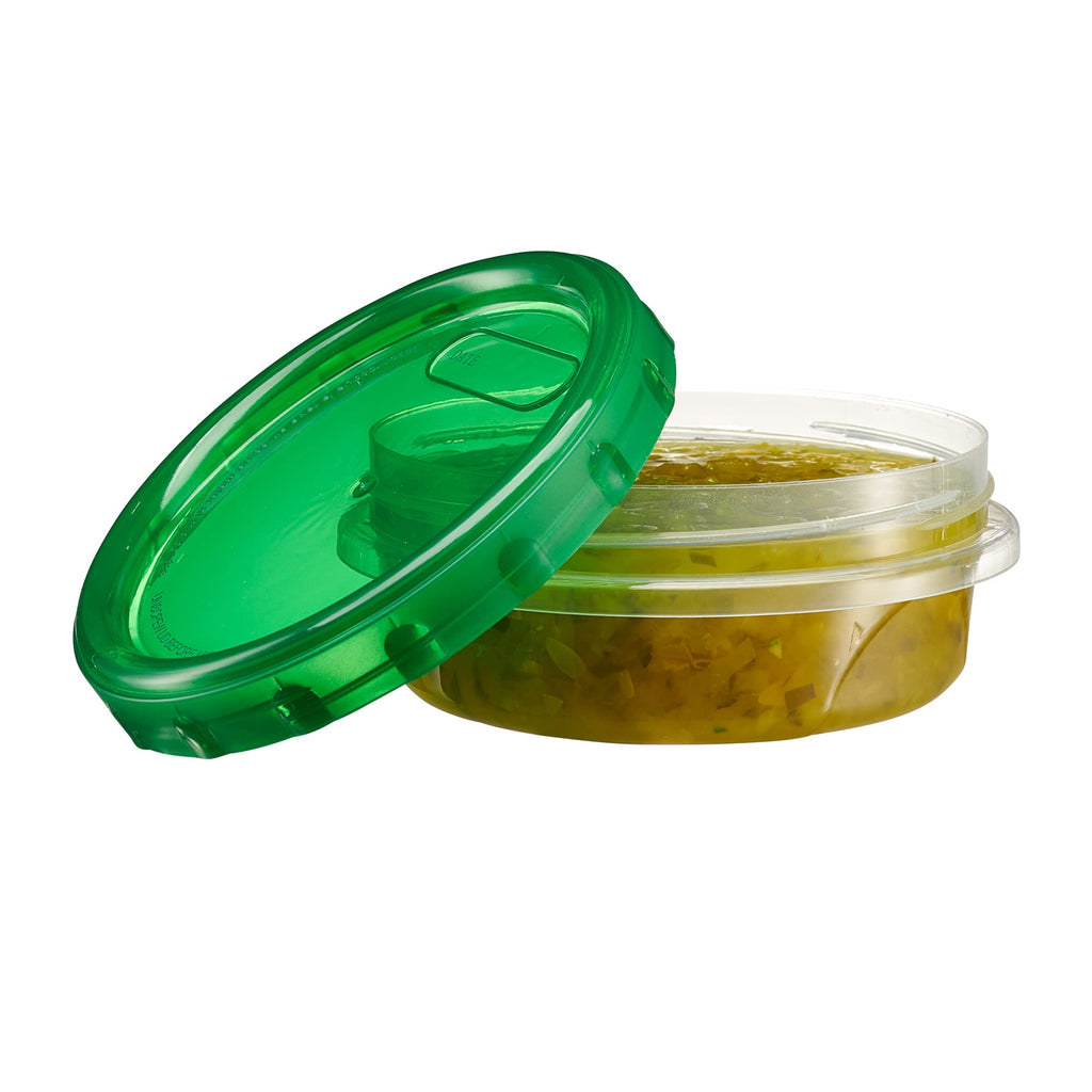PLASTICPRO 6 Pack Twist Cap Food Storage Containers with Green Screw on Lid- 8 oz Reusable Meal Prep Containers - Freezer and Microwave Safe Green Plastic Food Storage