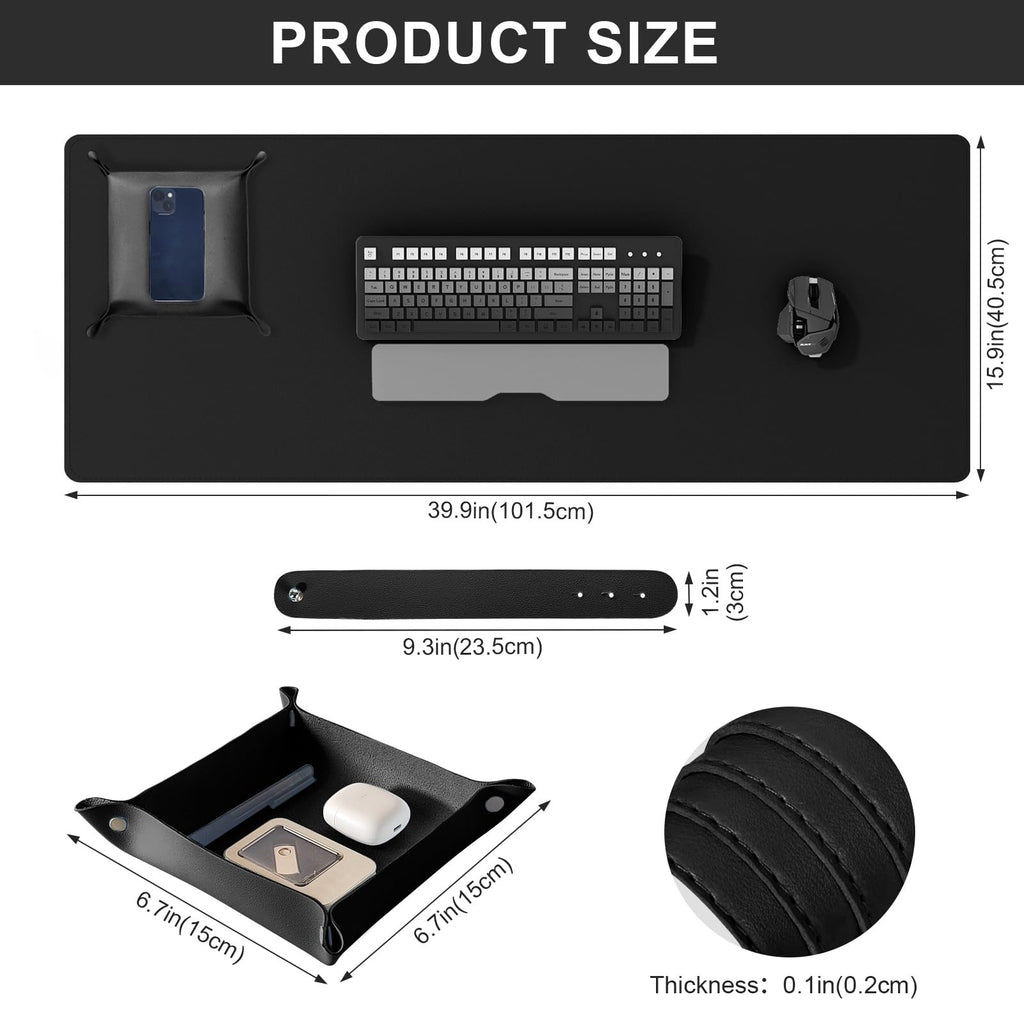 DAWNTREES Dual Sided Desk Mat,40"x16",PU Leather & Cork Desk Pad Protector,Large Mouse Pad and Keyboard Mat,Desk Writing Pad for Office and Home,with Valet Tray Organizer