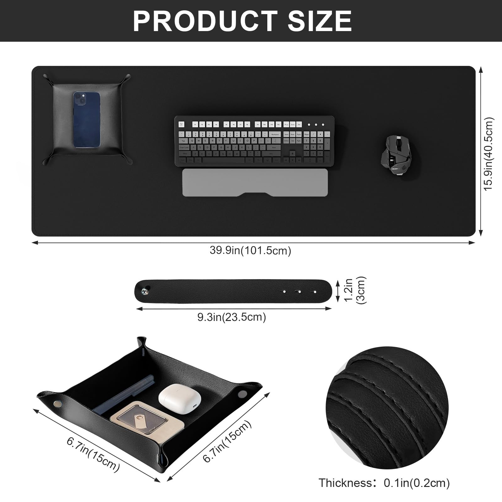 DAWNTREES Dual Sided Desk Mat,40"x16",PU Leather & Cork Desk Pad Protector,Large Mouse Pad and Keyboard Mat,Desk Writing Pad for Office and Home,with Valet Tray Organizer