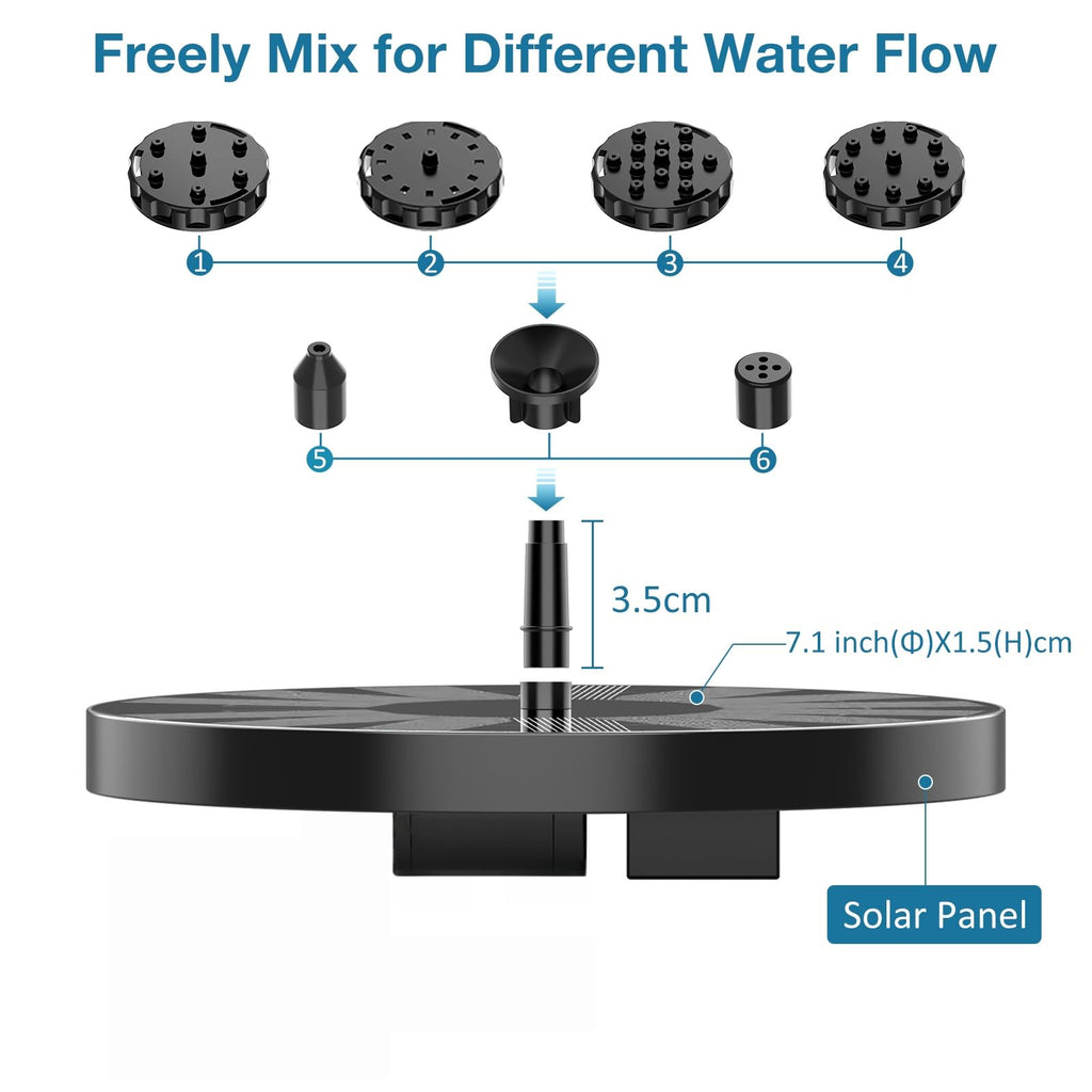 AISITIN 3.5W Solar Fountain, Solar Powered Water Fountain, Easy Setup Solar Fountain Pump for Bird Bath, Outdoor, Garden, Pond, Pool, 1 Pack Black