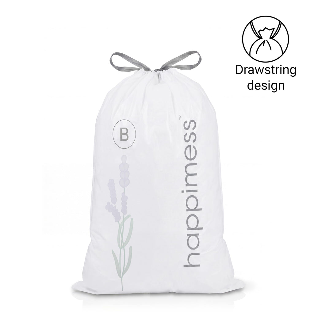 happimess HPM3101B-WHITE 5.3-Gallon Lavender Scented Drawstring Trash Can Liner, White (60-Count, 3-Packs of 20 Liners)