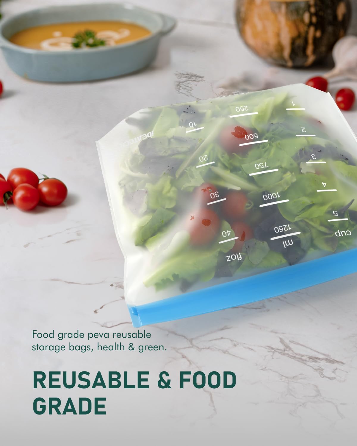 IDEATECH Reusable Freezer Bags 24 Pack Xlarge Leak-Proof Silicone BPA Free Family Stand Up Standing Small Food Storage Gallon Kids Plastic Pouch for Sandwich Soup Snack Meat