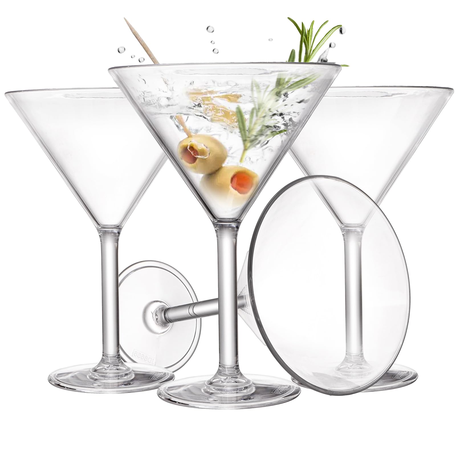 Yopay Set of 6 Unbreakable Martini Glasses, 10 Ounce Plastic Cocktail Glasses for Whiskey, Margarita, Manhattan, Holiday, Party, Reusable, Break Resistant, Clear Polycarbonate Glassware