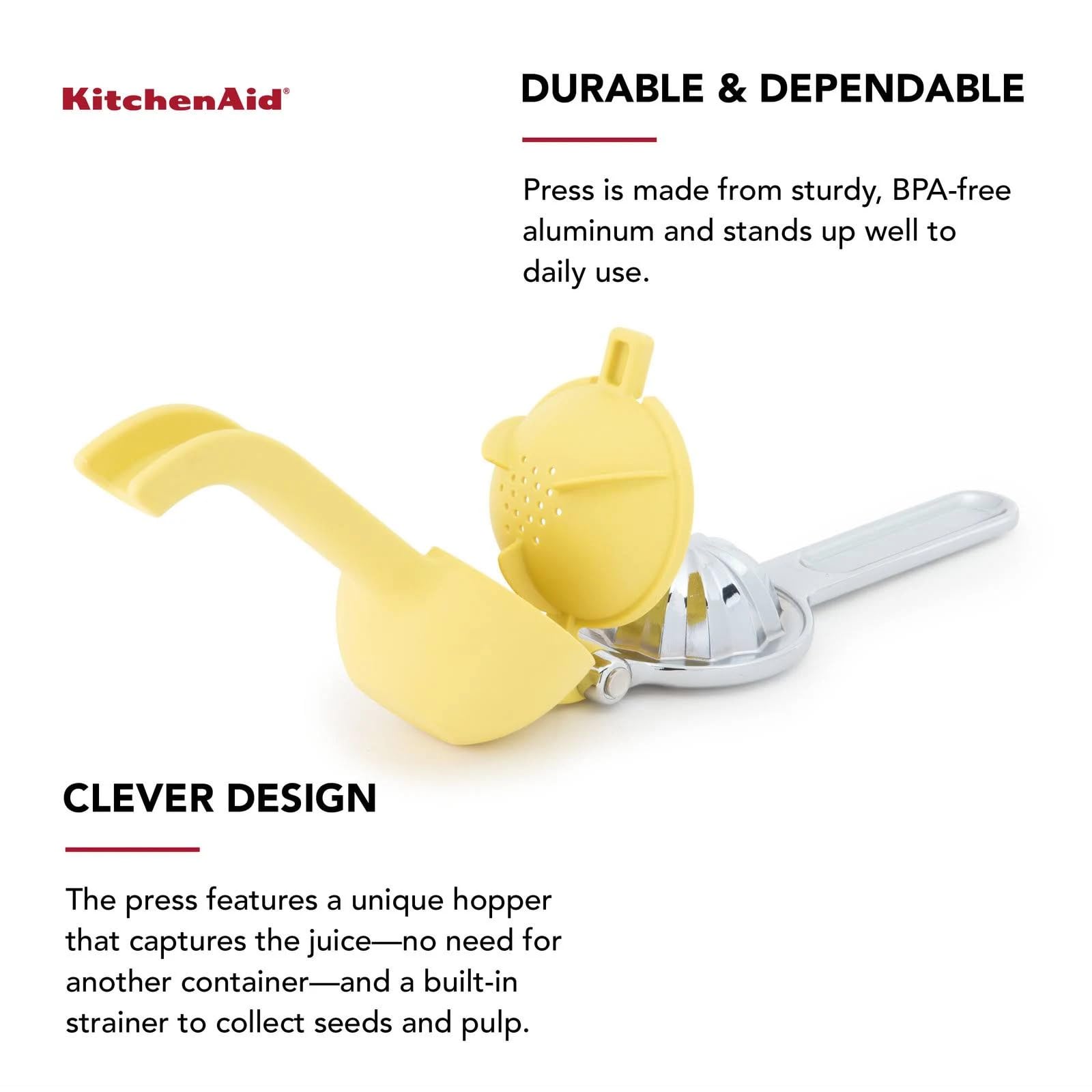 KitchenAid - Aluminium No Mess Citrus Press, Durable and Dishwasher Safe (Yellow)