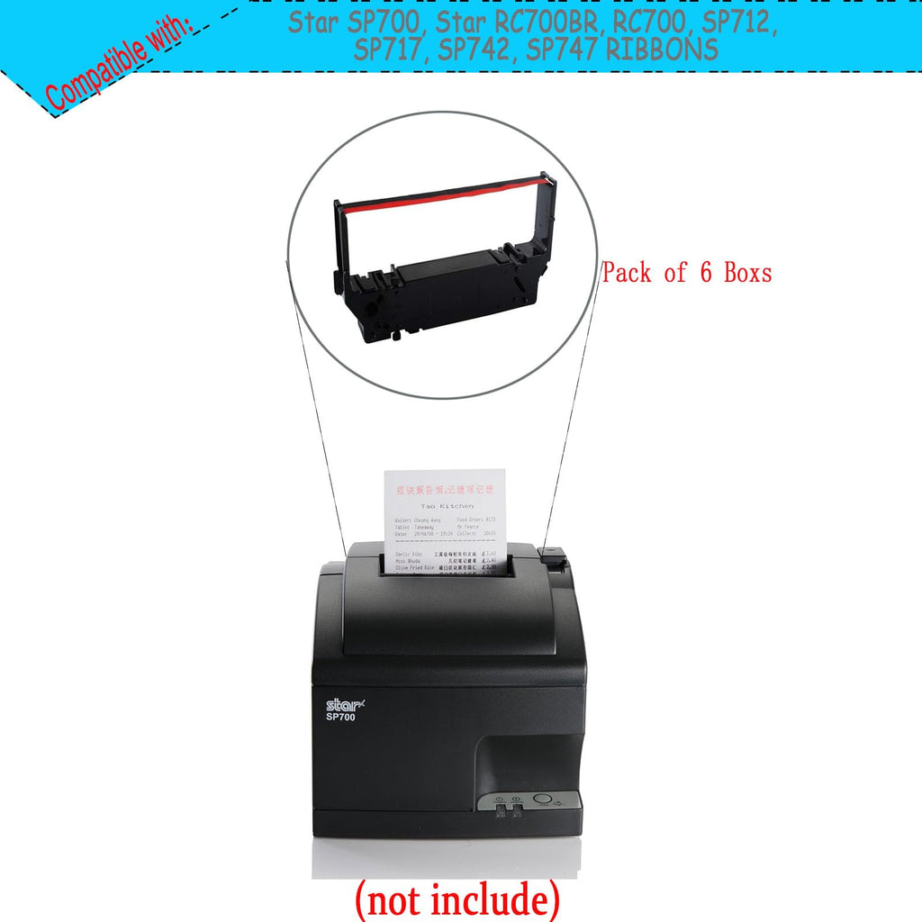 Printer Ribbon Cartridge Compatible with Star SP700, Star RC700BR, RC700, SP712, SP717, SP742, SP747, Black/Red Replacement, Pack of 6 Boxs