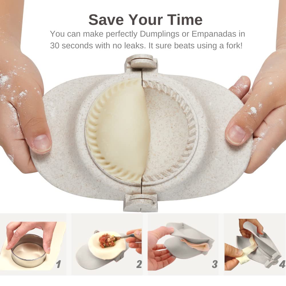 MUMSUNG Empanada Maker Press, 3size (4"+3"+2.6") Professional Dumpling Maker Mold kit with Dough Cutter, Fast to Make Empanadas Pierogi Ravioli calzone Turnover pastelitos, Classic White