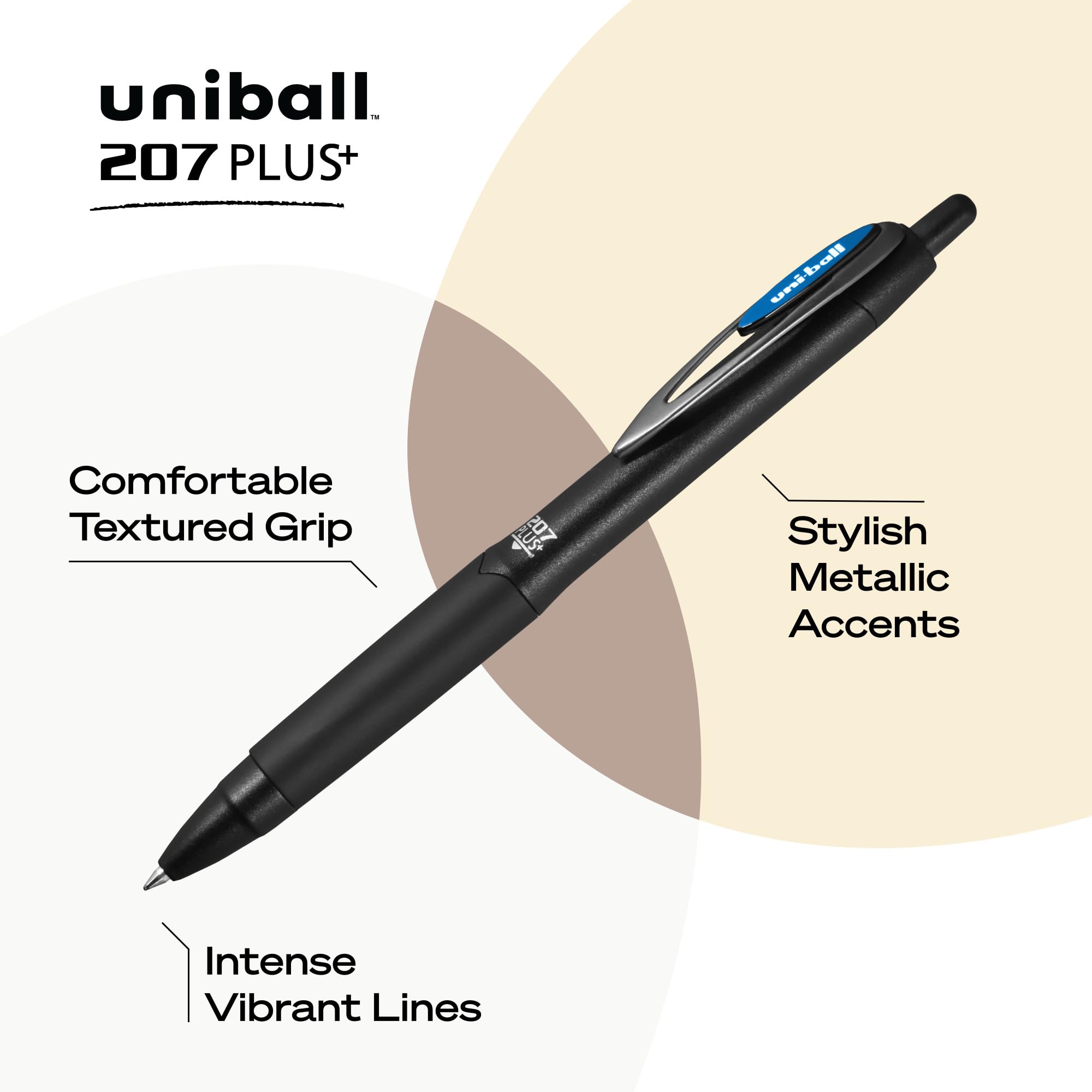 Uniball 207 Plus+ Retractable Gel Pens, Micro Point (0.5mm), Blue, Pack of 12