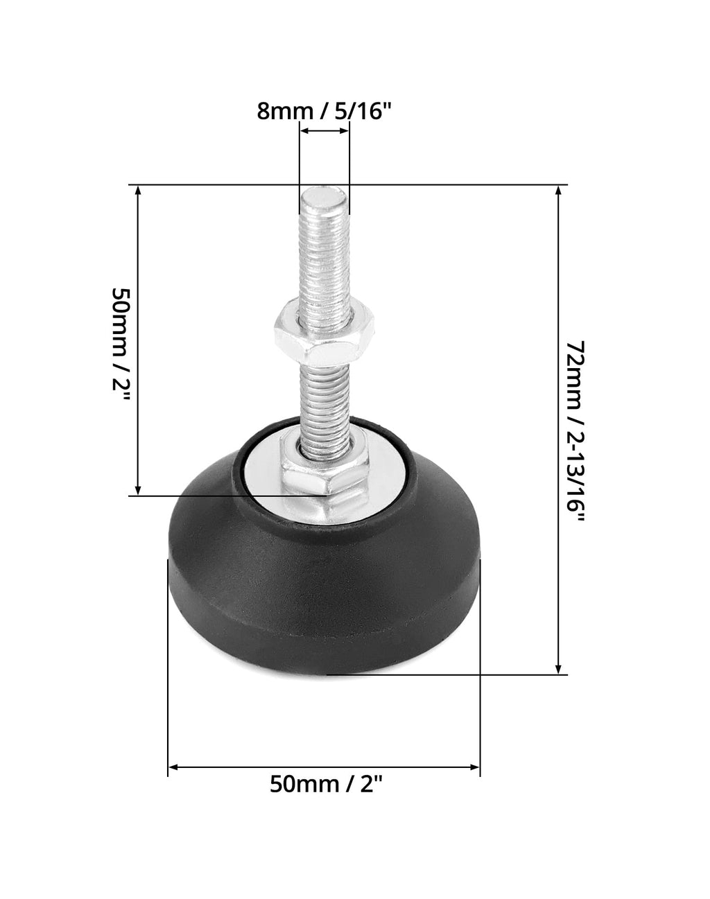 QWORK M8 Thread Rubber Furniture Leveling Feet, 8Pcs, Adjustable Furniture Glides - 2" Diameter, Screw in Threaded Furniture Levelers, Leveling Foot Leg for Tables and Desks