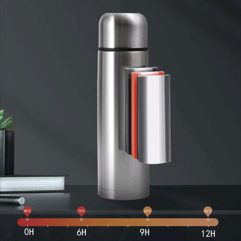Stainless Steel Thermal Bottle for Hot and Cold Drinks Travel Coffee Mug with Cup Water Flask Vacuum Insulated Tumbler 17 oz/500ml （Silver）