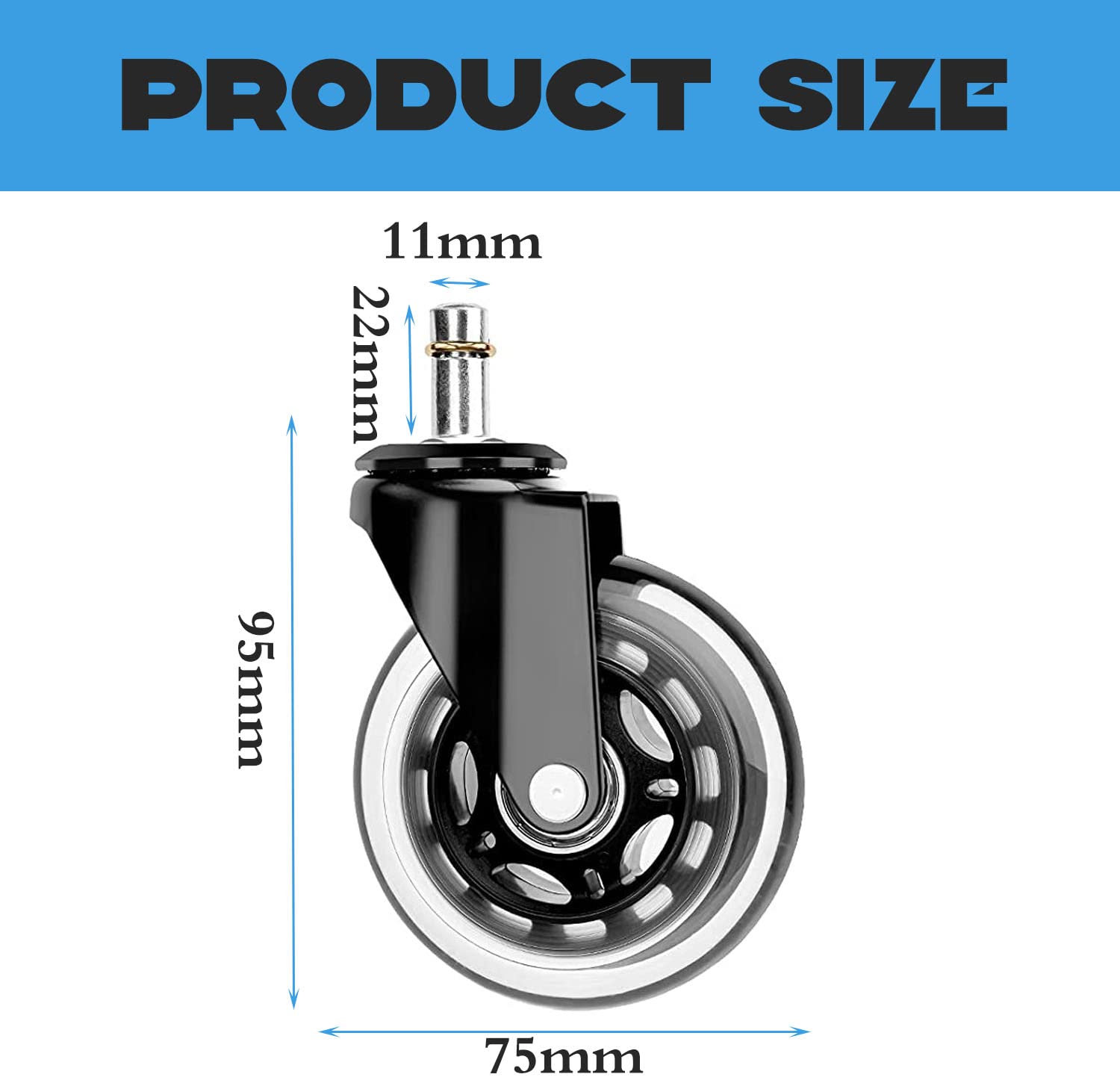 3 inch Office Chair Wheels, 11x22mm Chair Caster Wheels, Set of 5 Heavy Duty Office Chair casters for Hardwood Floors and Carpet, Fits 98% (Not Compatible with IKEA Chairs)