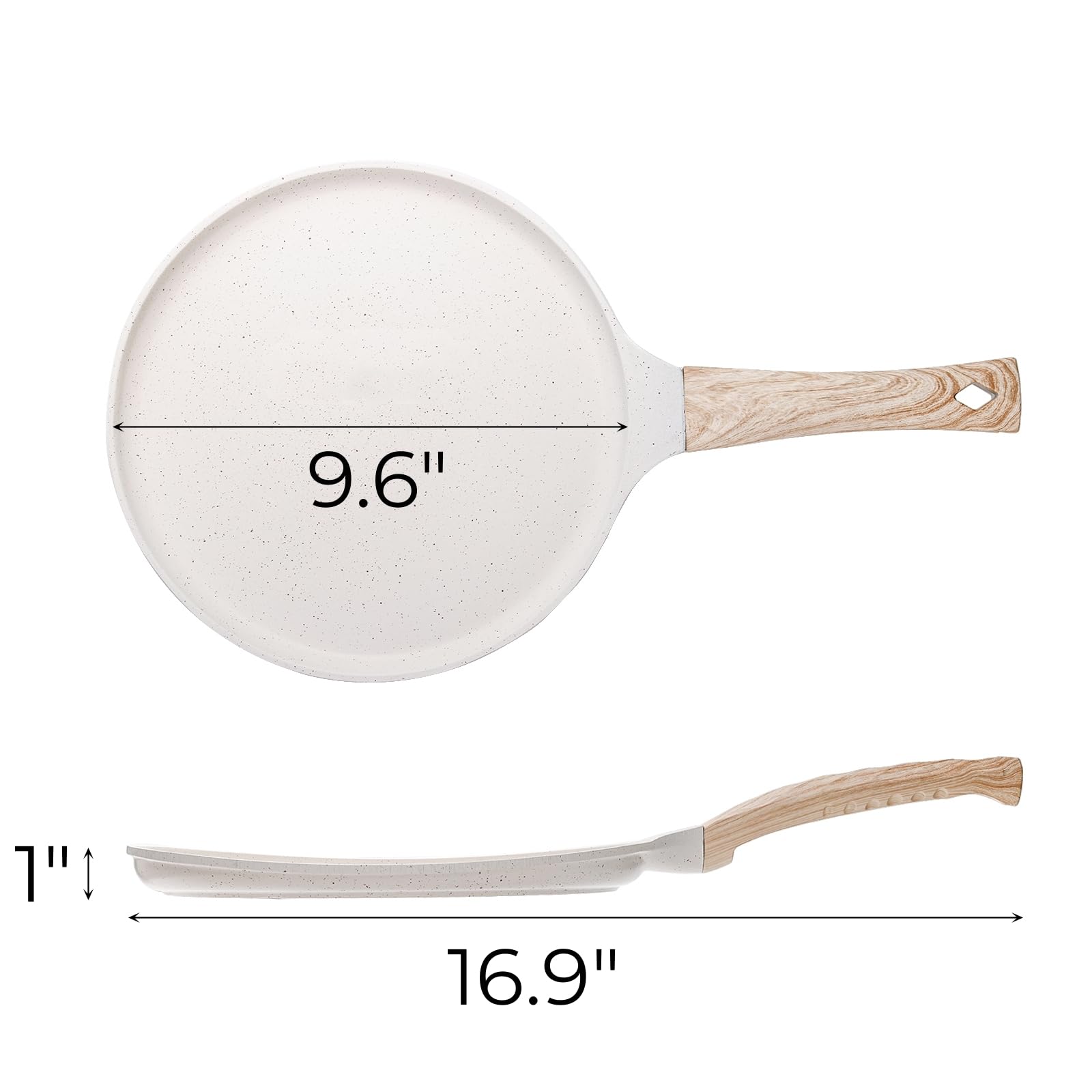 Hiceeden Nonstick Crepe Pan with Spreader, 10-Inch Tortilla Pan with Detachable Handle, Ceramic Coating Pancake Dosa Tawa Griddle Pan, for All Stove, Induction Compatible, PFOA Free (White)