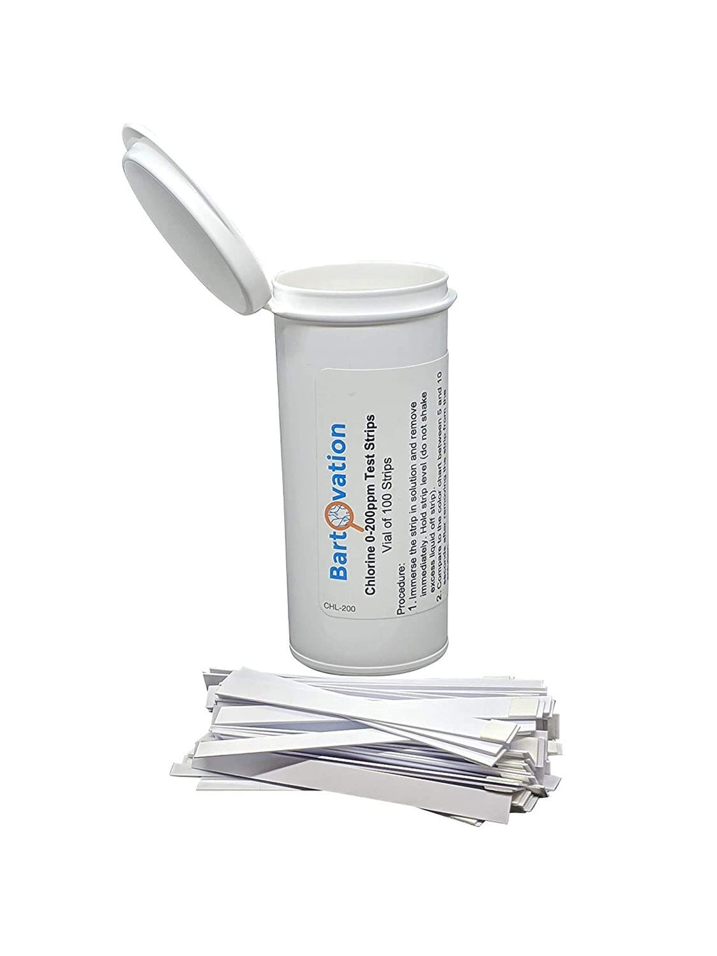 Restaurant Chlorine Sanitizer Plastic Test Strips, 0-200 ppm [Moisture Wicking Vial of 100 Strips]