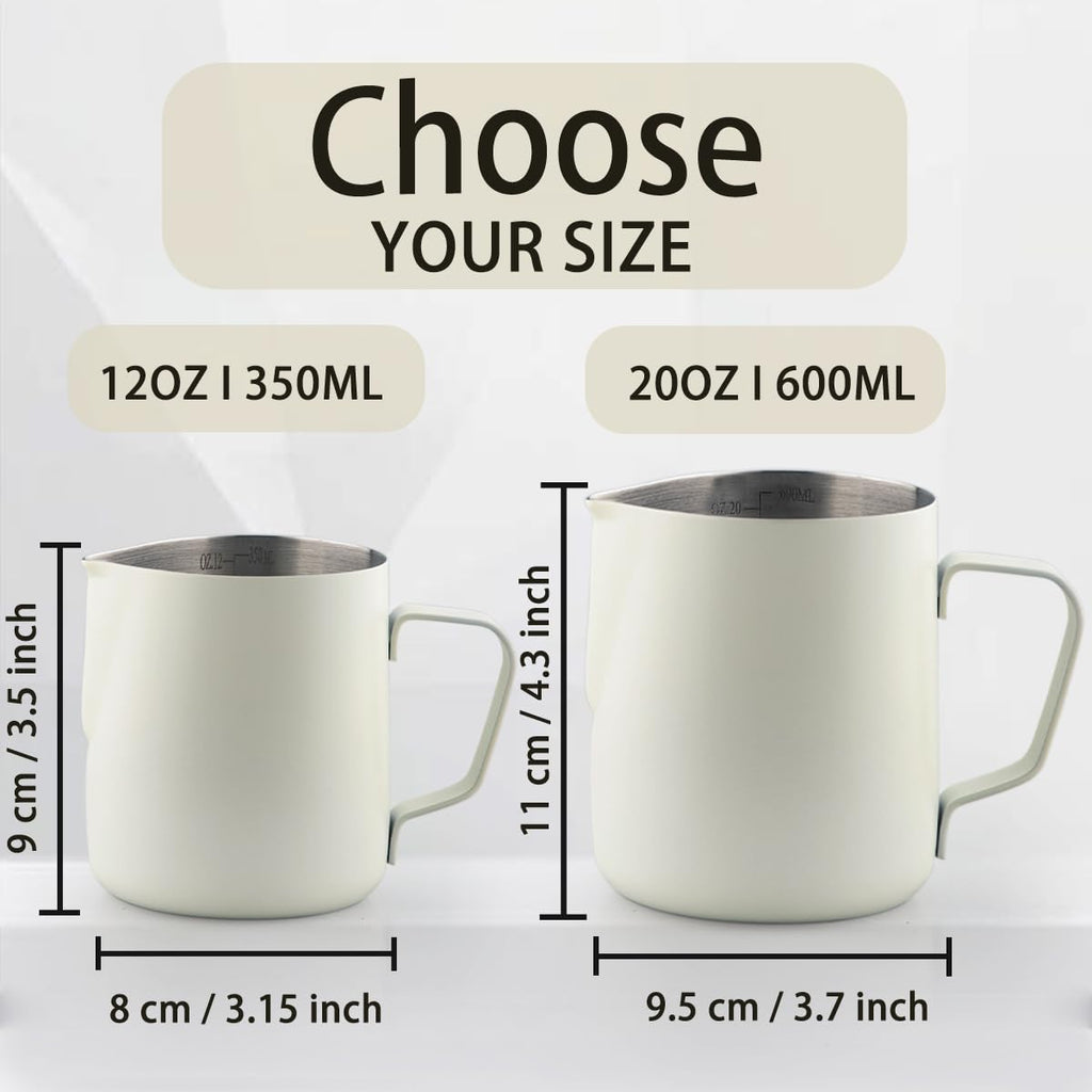 Uhuida Milk Frother Cup, 12oz/350ml Milk Pitcher, Thickened 304 Stainless Steel Milk Frothing Pitcher for Espresso Coffee, Milk(White)