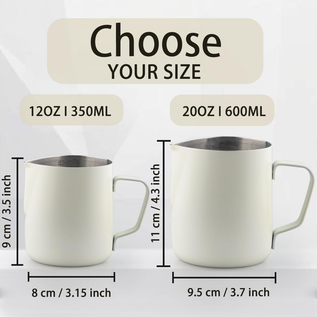 Uhuida Milk Frother Cup, 12oz/350ml Milk Pitcher, Thickened 304 Stainless Steel Milk Frothing Pitcher for Espresso Coffee, Milk(White)