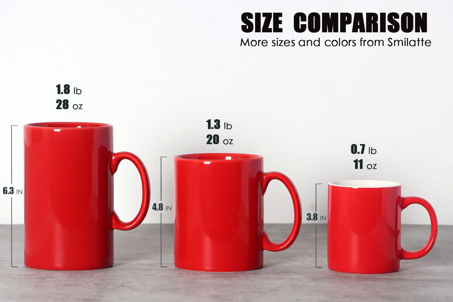 28 OZ Extra Large Ceramic Coffee Mug, Smilatte M018 Classic Porcelain Boss Super Big Tea Cup with Handle for Office and Home, Red