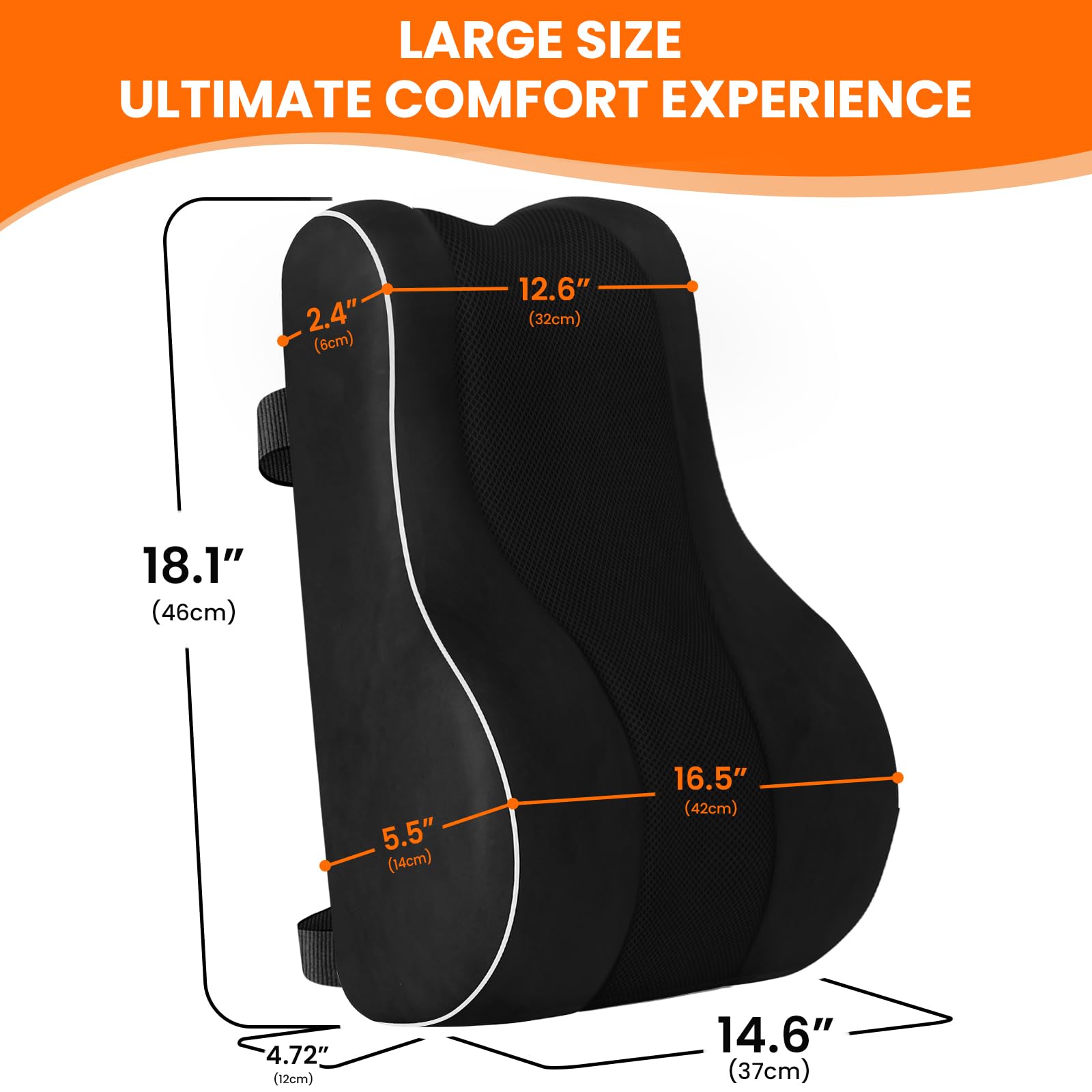 CloudBliss Ergonomic Lumbar Support Pillow – Memory Foam for Lower Back Pain Relief, Adjustable Straps & Mesh Cover for Office, Gaming, Car & Home Essentials (Black)