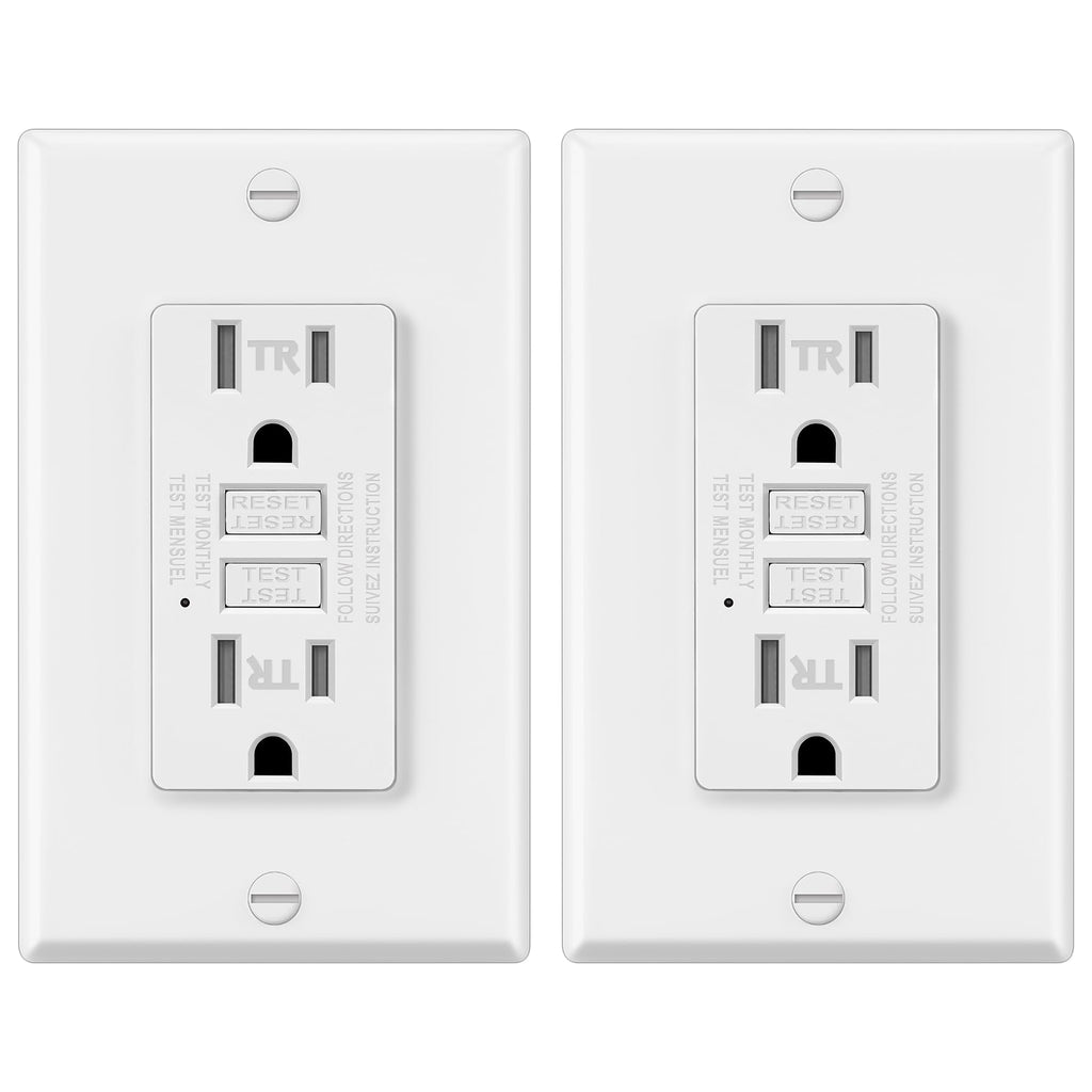 ELECTECK 2 Pack GFCI Outlets 15 Amp, Tamper Resistant (TR), Decor GFI Receptacles with LED Indicator, Ground Fault Circuit Interrupter, Decorative Wallplate Included, ETL Certified, White