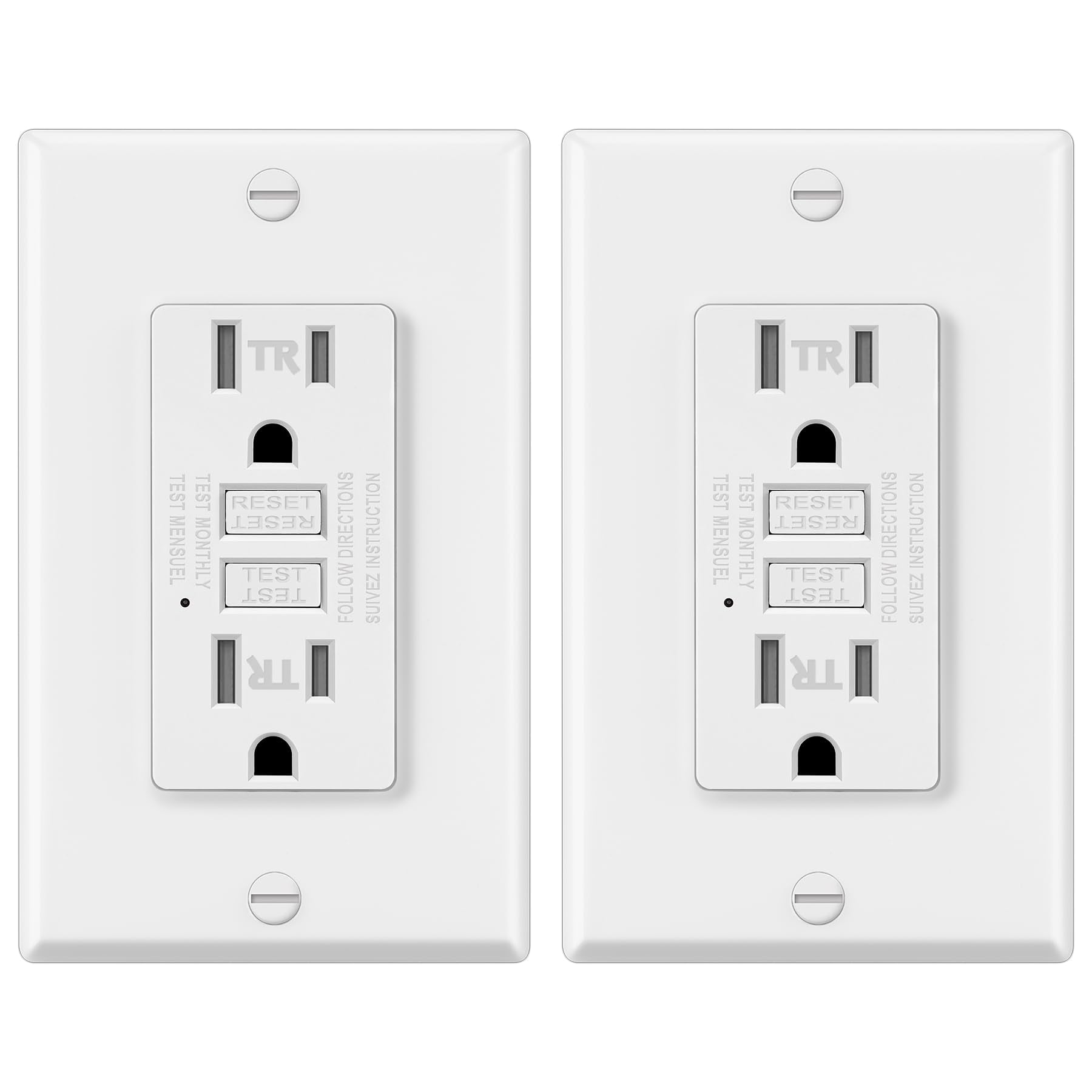 ELECTECK 2 Pack GFCI Outlets 15 Amp, Tamper Resistant (TR), Decor GFI Receptacles with LED Indicator, Ground Fault Circuit Interrupter, Decorative Wallplate Included, ETL Certified, White