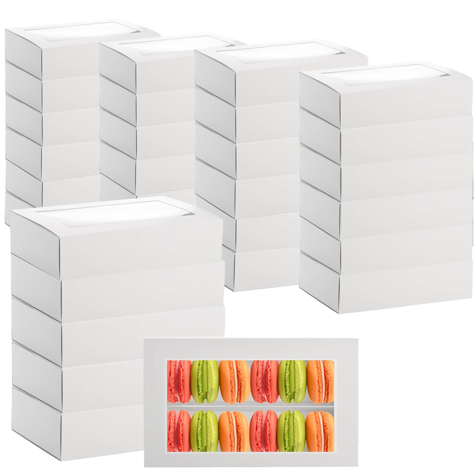 Dicunoy 30 Pack Macaron Boxes for 12, Macaron Gift Packaging Box with Clear Window, White Bakery Boxes, Cookie Packaging Box for Strawberry Gift, Chocolate, Truffles Cake, Desserts, Mini Cupcakes, Muffins