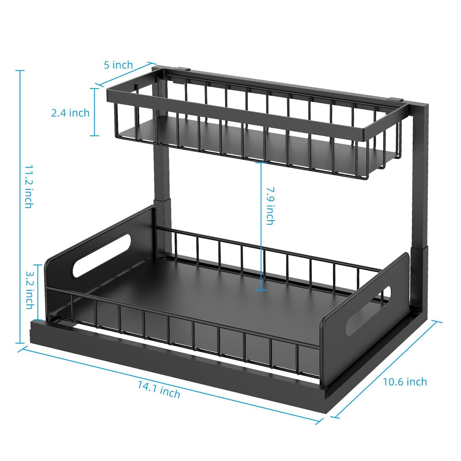 Under Sink Organizer and Storage, 2 Tier Rustproof Under Cabinet Storage, Sliding Kitchen Sink Organizer for Kitchen Bathroom