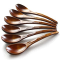 AOOSY Soup Spoons, 6 Pieces 7.84 inches Japanese Ramen Spoons Round Nanmu Wood Long Handle Rice Dessert Cooking Tasting Dinner Table Spoon for Kitchen Restaurant
